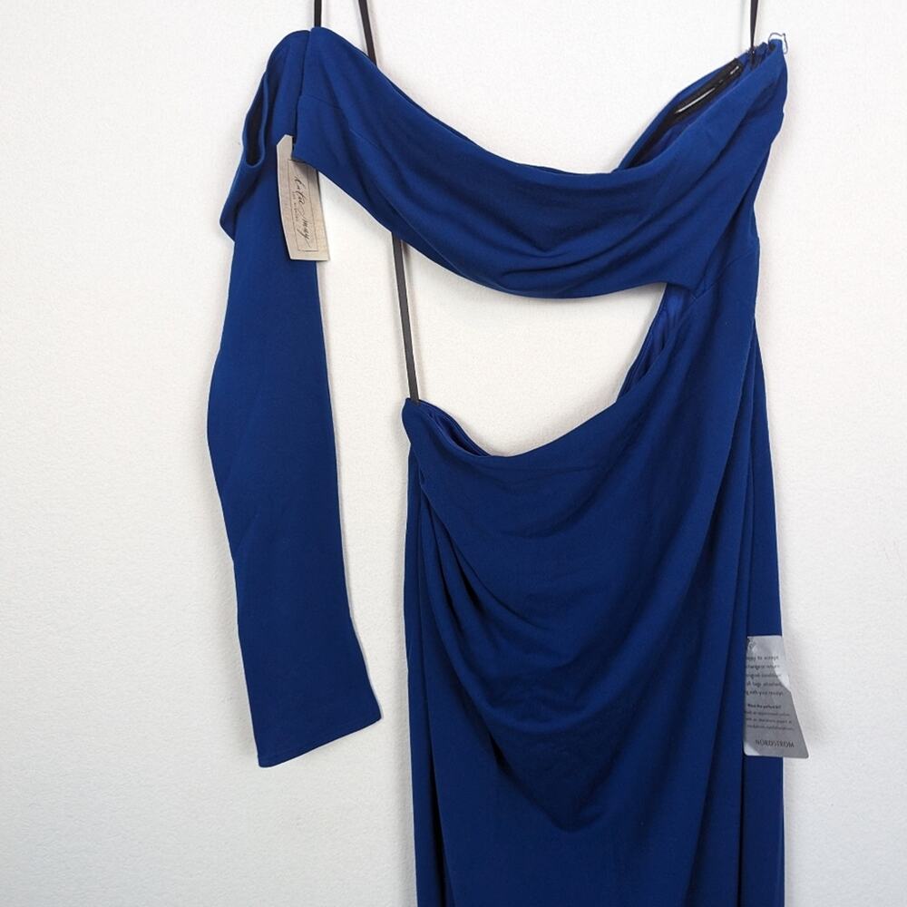 NWT Katie May Ocean Blue Cut Out Strapless One Sleeve Side Slit Maxi Dress Gown - Picture 4 of 9